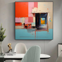 HKM-586259 Vibrant Abstract Handmade Oil Painting on Canvas - Blue and Yellow Wall Art for Home Decor