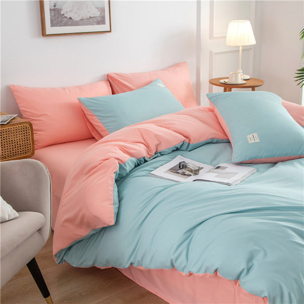 HKM-586323 Washed Cotton Japanese Plaid 4-Piece Bedding Set in Multiple Colors and Sizes