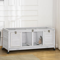 HKM-5864381 Spacious Rabbit Hutch with Wheels and Lockable Doors in Light Gray