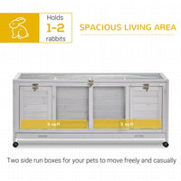 HKM-5864381 Spacious Rabbit Hutch with Wheels and Lockable Doors in Light Gray