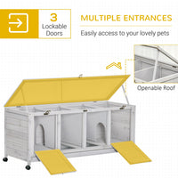 HKM-5864381 Spacious Rabbit Hutch with Wheels and Lockable Doors in Light Gray