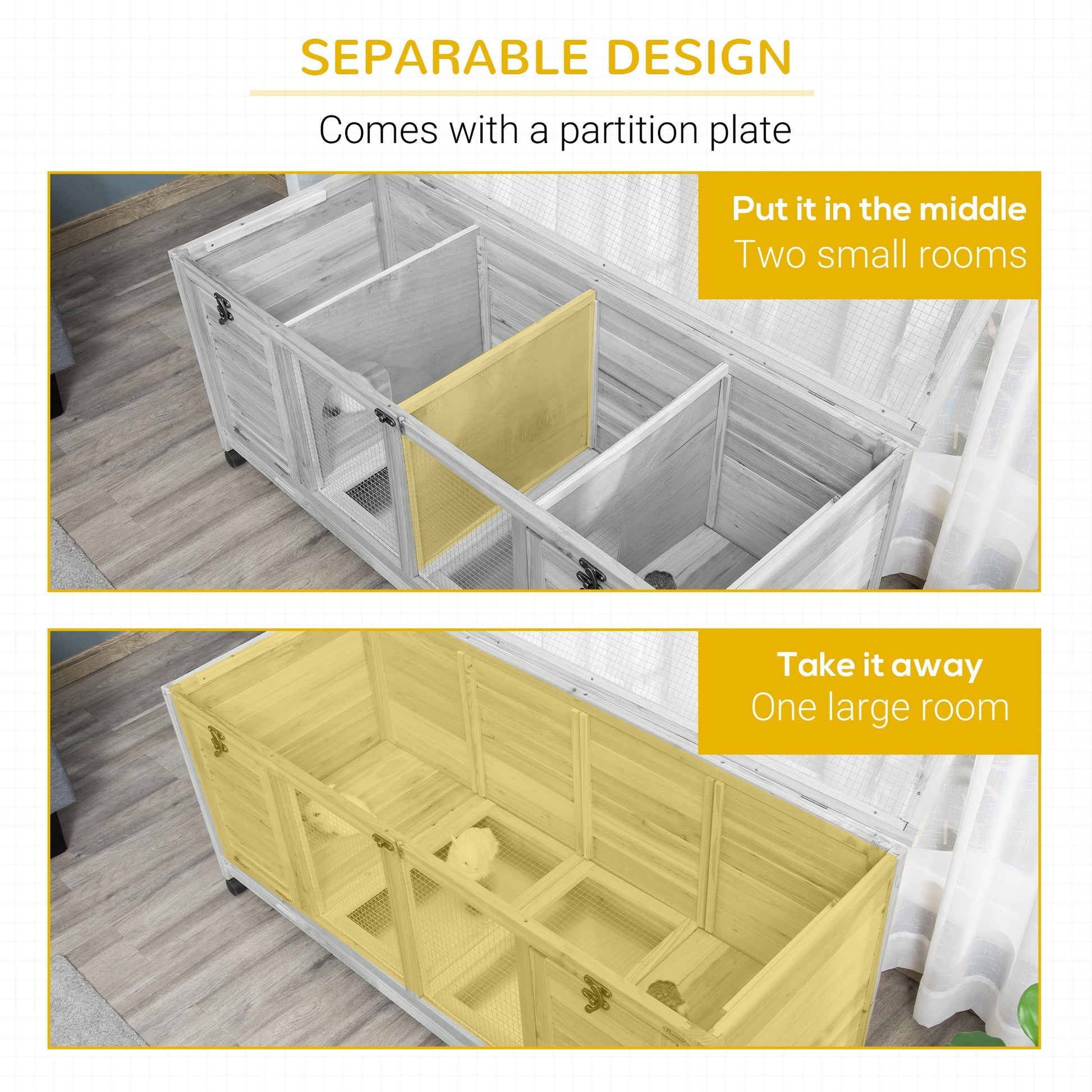 HKM-5864381 Spacious Rabbit Hutch with Wheels and Lockable Doors in Light Gray