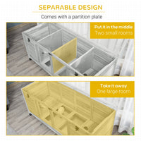 HKM-5864381 Spacious Rabbit Hutch with Wheels and Lockable Doors in Light Gray