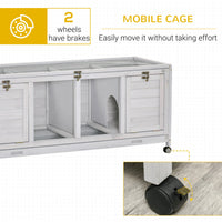 HKM-5864381 Spacious Rabbit Hutch with Wheels and Lockable Doors in Light Gray