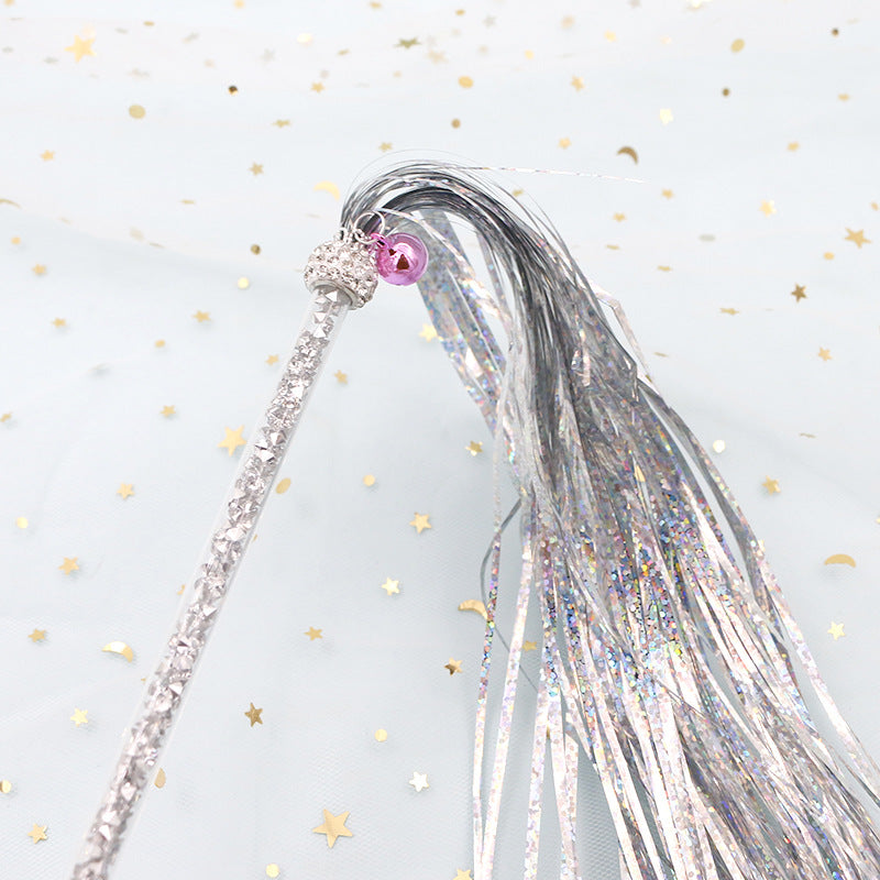 HKM-5865533 Colorful Ringing Paper Tassel Cat Teaser Toy - 26-40 cm Long Acrylic Stick