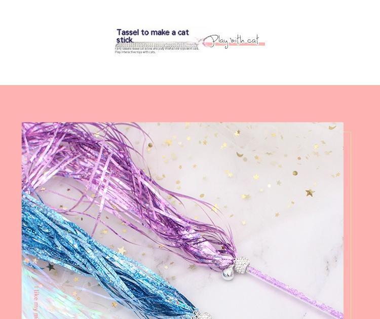 HKM-5865533 Colorful Ringing Paper Tassel Cat Teaser Toy - 26-40 cm Long Acrylic Stick
