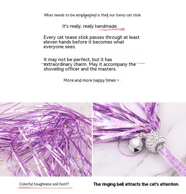 HKM-5865533 Colorful Ringing Paper Tassel Cat Teaser Toy - 26-40 cm Long Acrylic Stick