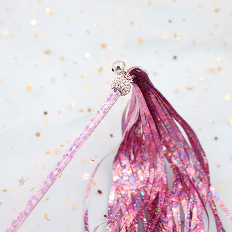 HKM-5865533 Colorful Ringing Paper Tassel Cat Teaser Toy - 26-40 cm Long Acrylic Stick