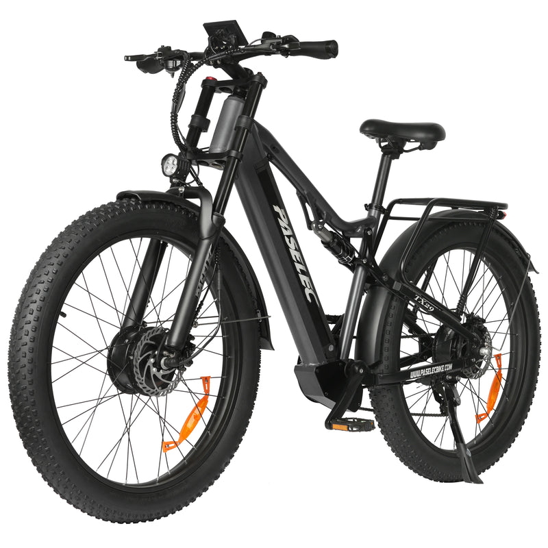 HKM-586643 Dual Motor Full Suspension 3.0'' Fat Tire Electric Mountain Bike - 48V, 7-Speed, 60km Range