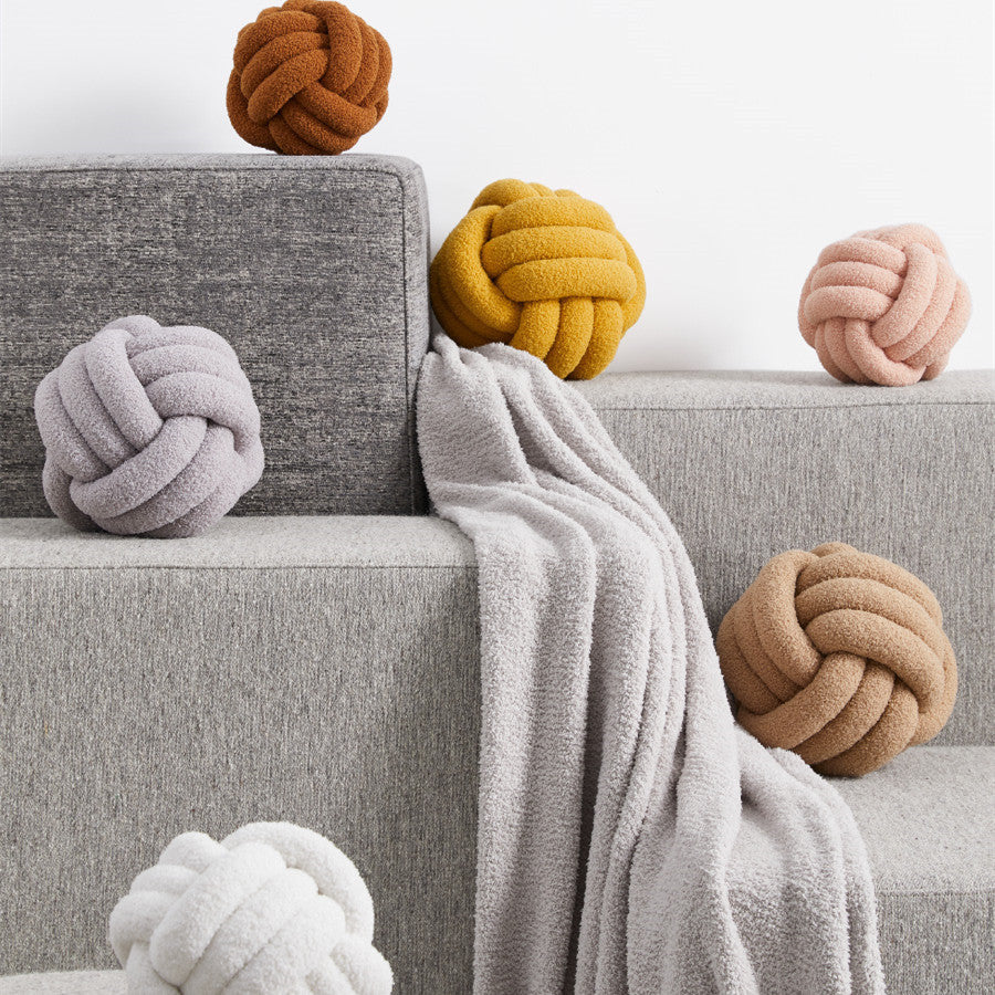 HKM-586643 Knotted Ball Pillow in Solid Color for Bedroom Comfort