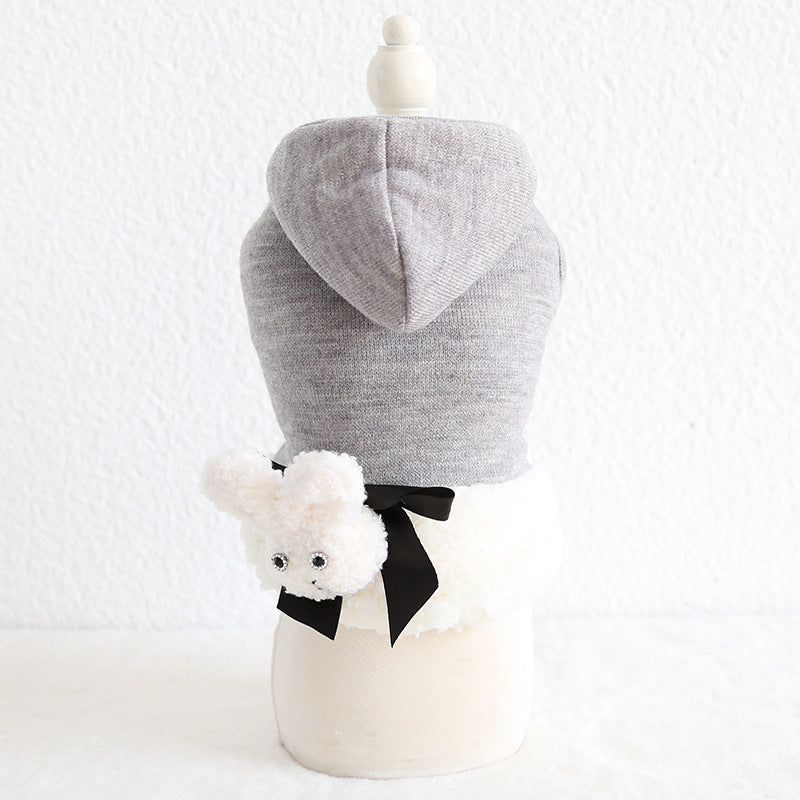 HKM-5867069 Cozy Three-Dimensional Rabbit Wool Coat for Dogs - Casual Cotton Pet Jacket in Gray and Black