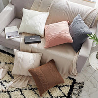 HKM-586707 Nordic Handmade Wool Knit Pillowcase with Fringed Edge and Invisible Zipper, 45 x 45cm