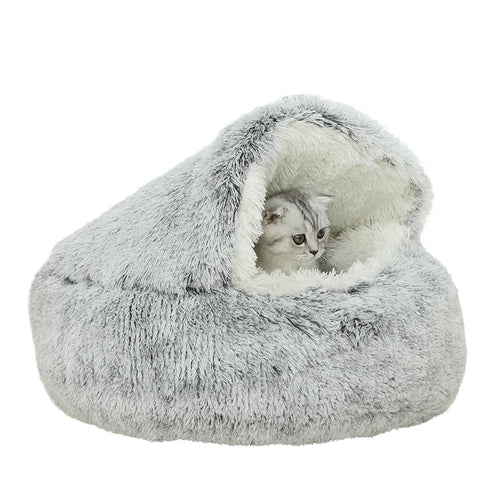 HKM-586835 Plush Round Winter Warm Cat and Dog Bed - Soft, Comfortable, and Machine Washable