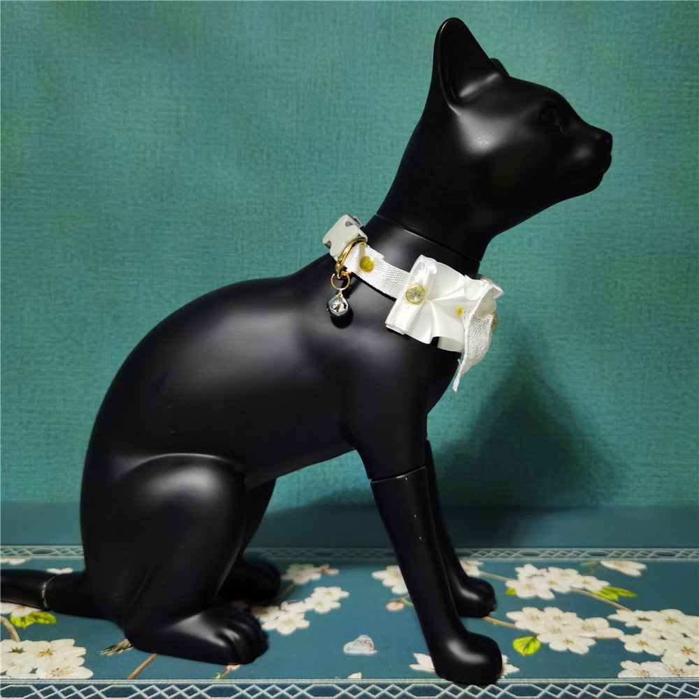 HKM-5868477 Lace and Bowknot Adjustable Pet Collar for Cats - Elegant Short Wedding Dress Style in White