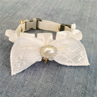 HKM-5868477 Lace and Bowknot Adjustable Pet Collar for Cats - Elegant Short Wedding Dress Style in White