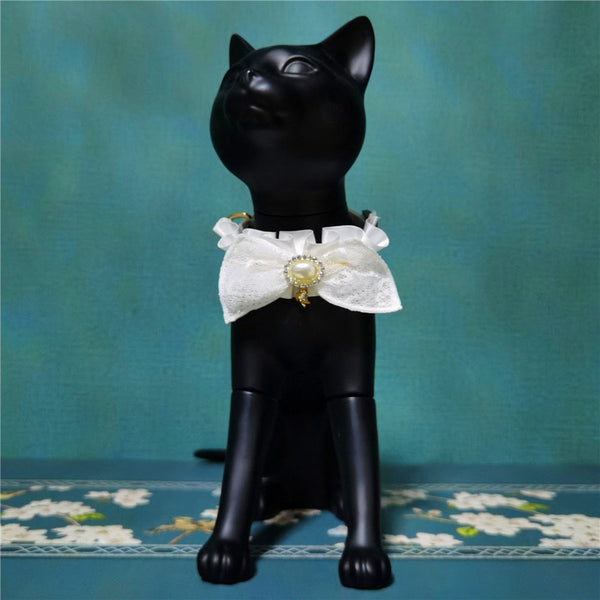 HKM-5868477 Lace and Bowknot Adjustable Pet Collar for Cats - Elegant Short Wedding Dress Style in White
