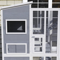 HKM-5870141 Outdoor Cat Enclosure with 4-Tier Design, 3 Platforms, Soft Ladder, Ramps, and Hammock in Gray