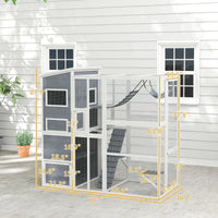 HKM-5870141 Outdoor Cat Enclosure with 4-Tier Design, 3 Platforms, Soft Ladder, Ramps, and Hammock in Gray