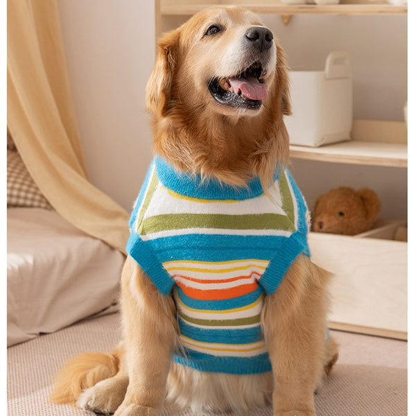 HKM-5871037 Cozy Colorful Striped Sweater for Large Dogs ¨C Ideal for Autumn & Winter