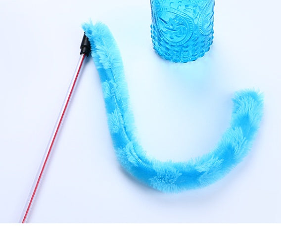 HKM-5871293 Plush Cat Teaser Toy with 50CM Rod - Available in Blue, Rose Red, Purple, and Green