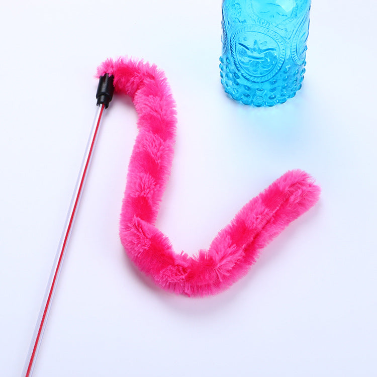 HKM-5871293 Plush Cat Teaser Toy with 50CM Rod - Available in Blue, Rose Red, Purple, and Green