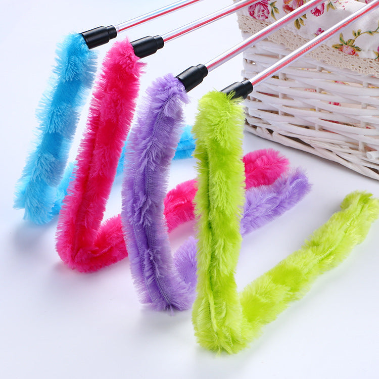 HKM-5871293 Plush Cat Teaser Toy with 50CM Rod - Available in Blue, Rose Red, Purple, and Green