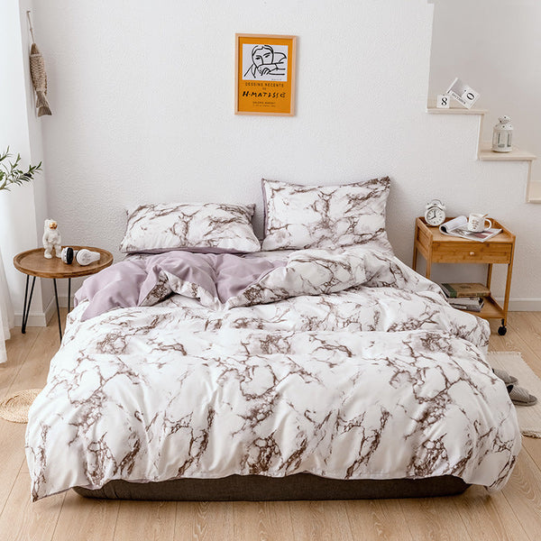 HKM-587155 Marble Pattern Polyester Quilt Cover Set with Pillowcases in Various Sizes