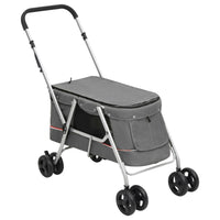 HKM-5871933 Foldable Pet Stroller with Sun Canopy in Gray, Made of 300D Linen Fabric, Suitable for Dogs and Cats, Maximum Load 15 kg