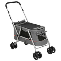 HKM-5871933 Foldable Pet Stroller with Sun Canopy in Gray, Made of 300D Linen Fabric, Suitable for Dogs and Cats, Maximum Load 15 kg