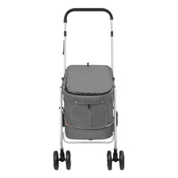 HKM-5871933 Foldable Pet Stroller with Sun Canopy in Gray, Made of 300D Linen Fabric, Suitable for Dogs and Cats, Maximum Load 15 kg