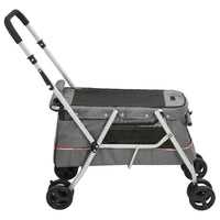 HKM-5871933 Foldable Pet Stroller with Sun Canopy in Gray, Made of 300D Linen Fabric, Suitable for Dogs and Cats, Maximum Load 15 kg