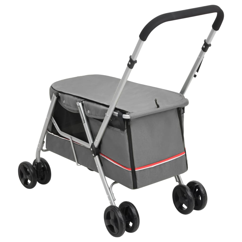 HKM-5871933 Foldable Pet Stroller with Sun Canopy in Gray, Made of 300D Linen Fabric, Suitable for Dogs and Cats, Maximum Load 15 kg