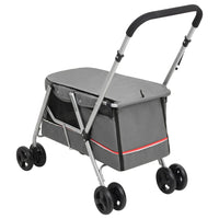HKM-5871933 Foldable Pet Stroller with Sun Canopy in Gray, Made of 300D Linen Fabric, Suitable for Dogs and Cats, Maximum Load 15 kg