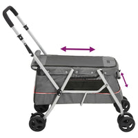 HKM-5871933 Foldable Pet Stroller with Sun Canopy in Gray, Made of 300D Linen Fabric, Suitable for Dogs and Cats, Maximum Load 15 kg