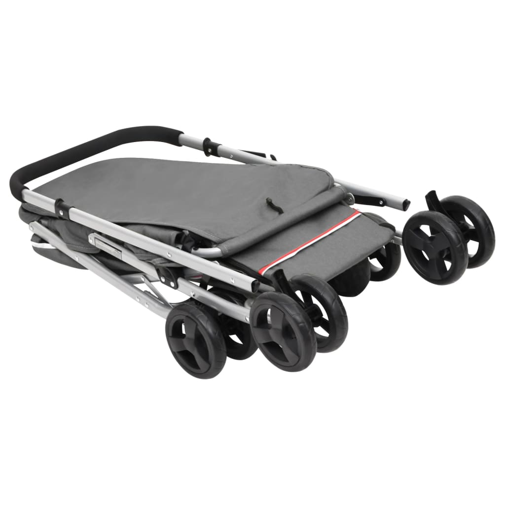 HKM-5871933 Foldable Pet Stroller with Sun Canopy in Gray, Made of 300D Linen Fabric, Suitable for Dogs and Cats, Maximum Load 15 kg