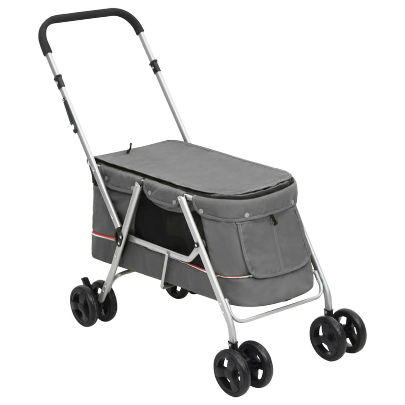 HKM-5871933 Foldable Pet Stroller with Sun Canopy in Gray, Made of 300D Linen Fabric, Suitable for Dogs and Cats, Maximum Load 15 kg
