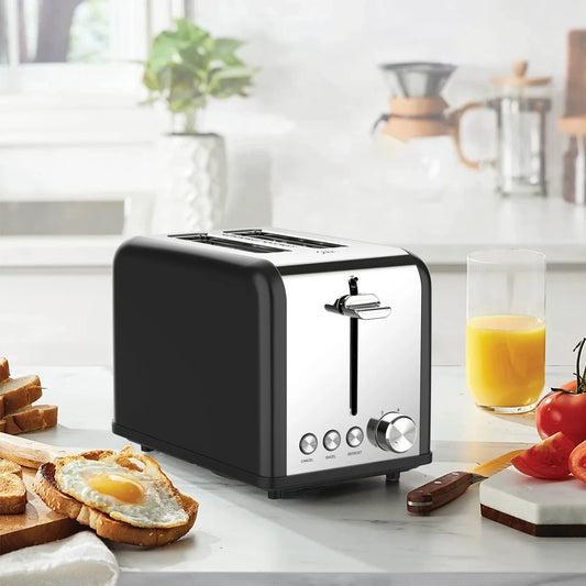 HKM-587219 Woodgrain Design 2-Slice Stainless Steel Electric Waffle and Bread Toaster with Grill