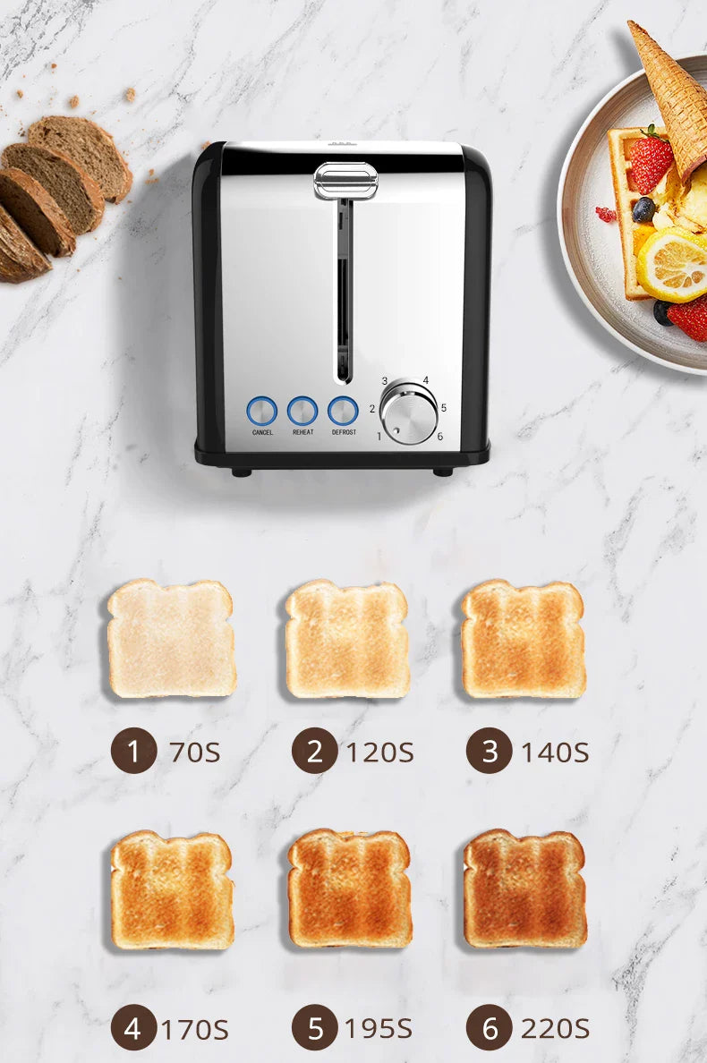 HKM-587219 Woodgrain Design 2-Slice Stainless Steel Electric Waffle and Bread Toaster with Grill