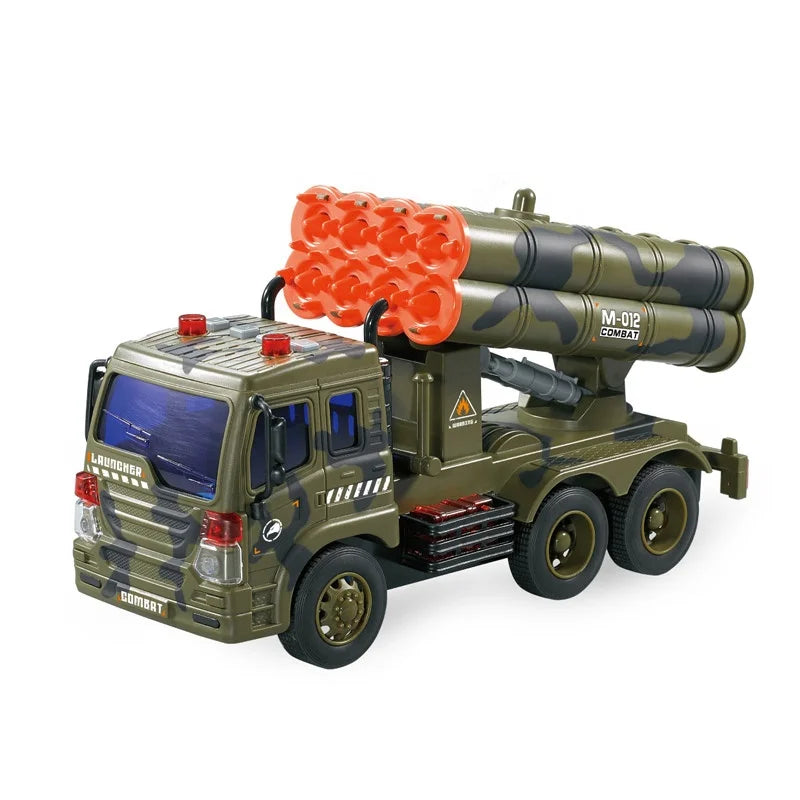 HKM-587283 Military Toy Truck Model with Sounds and Lights - Friction Car for Kids Age 2-7, 1:16 Scale, Durable Plastic