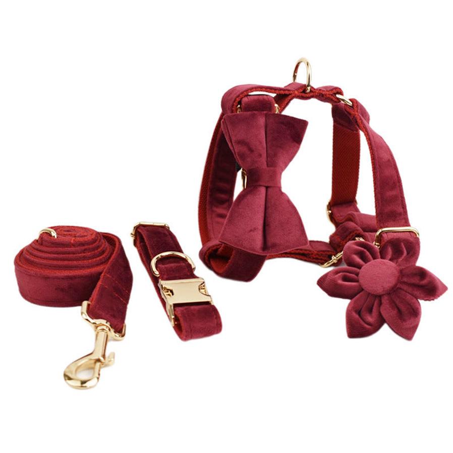 HKM-587347 Soft Velvet Dog Collar with Accessories for XS to XL Sizes