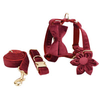 HKM-587347 Soft Velvet Dog Collar with Accessories for XS to XL Sizes