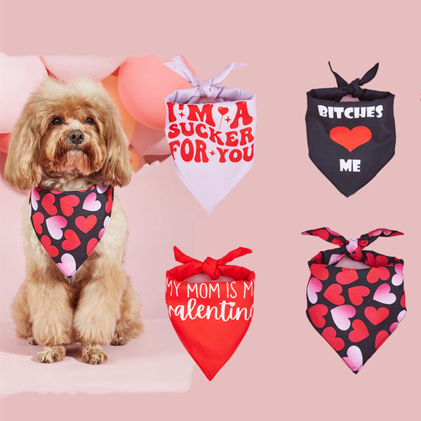 HKM-5873853 Dog Scarf with Letter Pattern - Saliva Towel in Black, Pink, Red, Multicolor, Sizes S, M, L