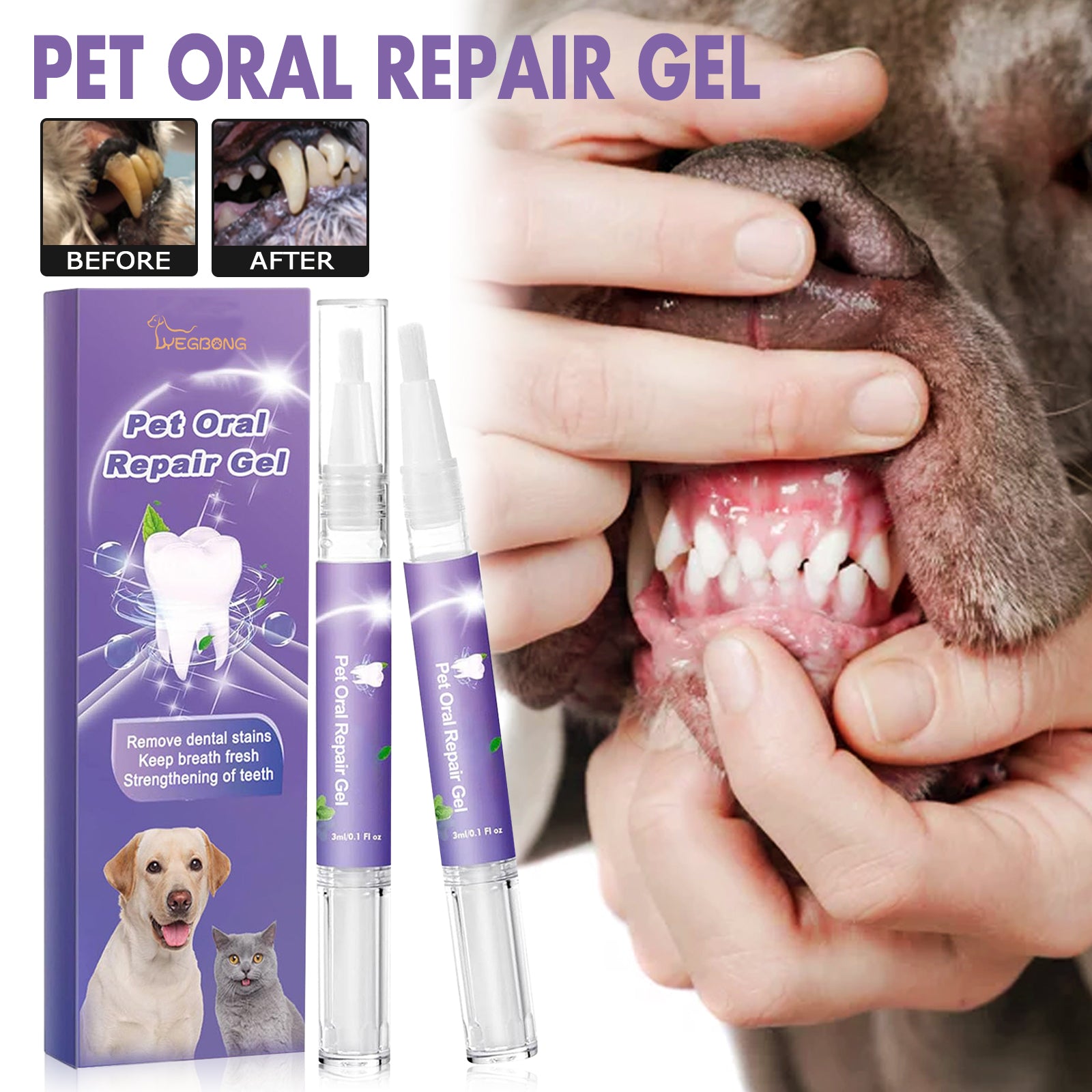 HKM-5874109 Pet Mouth Repair Gel Cleaner - 3ml x 2 Pack for Daily Oral Care