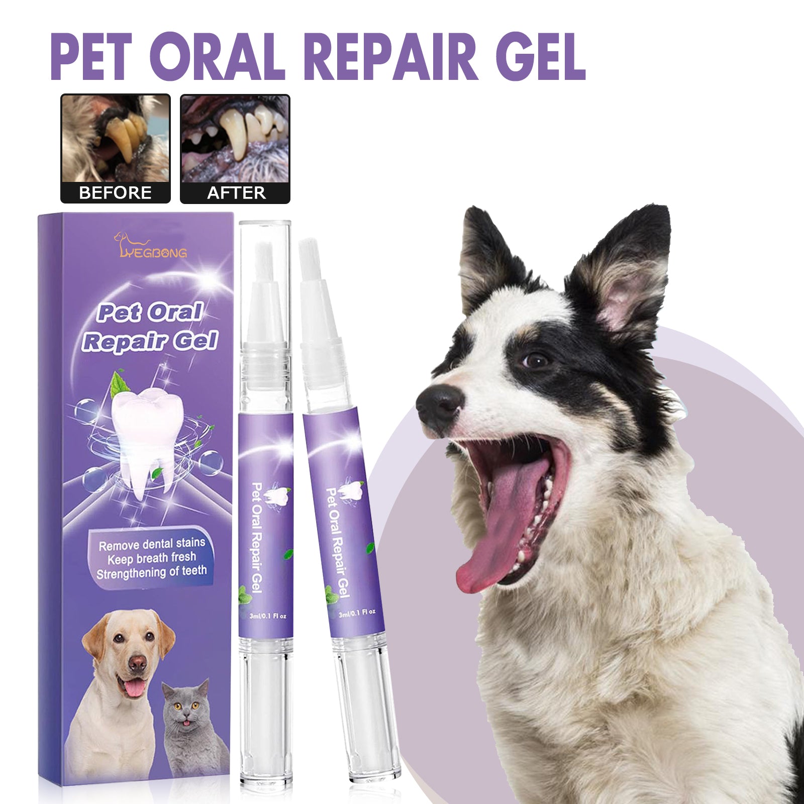 HKM-5874109 Pet Mouth Repair Gel Cleaner - 3ml x 2 Pack for Daily Oral Care