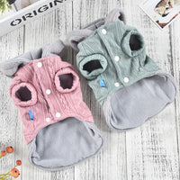 HKM-5874621 Vine Flower Dress for Small Dogs - Cozy Winter Two-Legged Clothing in Pink and Green