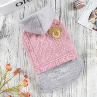 HKM-5874621 Vine Flower Dress for Small Dogs - Cozy Winter Two-Legged Clothing in Pink and Green