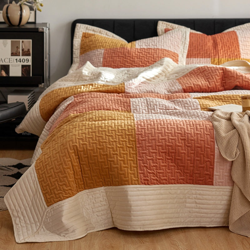 HKM-587475 Premium Velvet Bed Cover Set with Pillowcases – Solid Color, Creative Design, 230x245cm