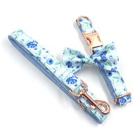 HKM-5876029 Stylish Blue Dog Collar with Leash and Rose Gold Buckle