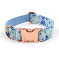 HKM-5876029 Stylish Blue Dog Collar with Leash and Rose Gold Buckle
