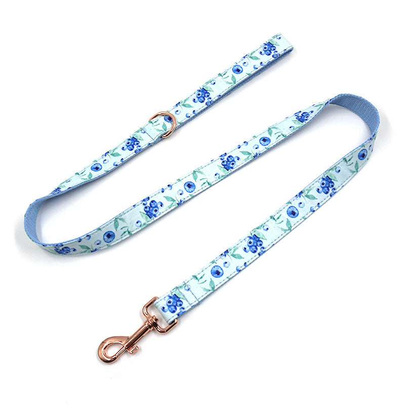 HKM-5876029 Stylish Blue Dog Collar with Leash and Rose Gold Buckle